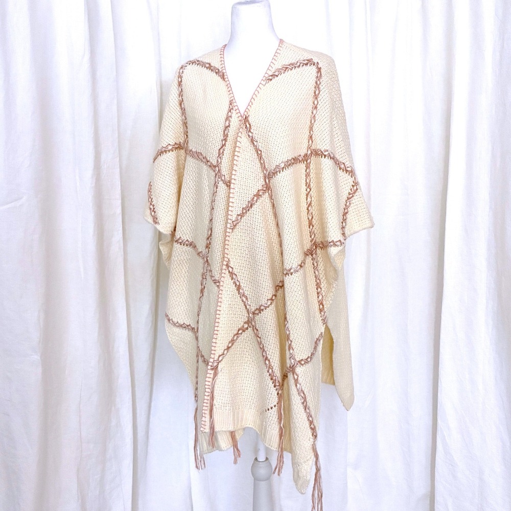 Knox Rose Open Front Poncho Wrap Soft Knit Sweater Bohemian Lagenlook Indie S